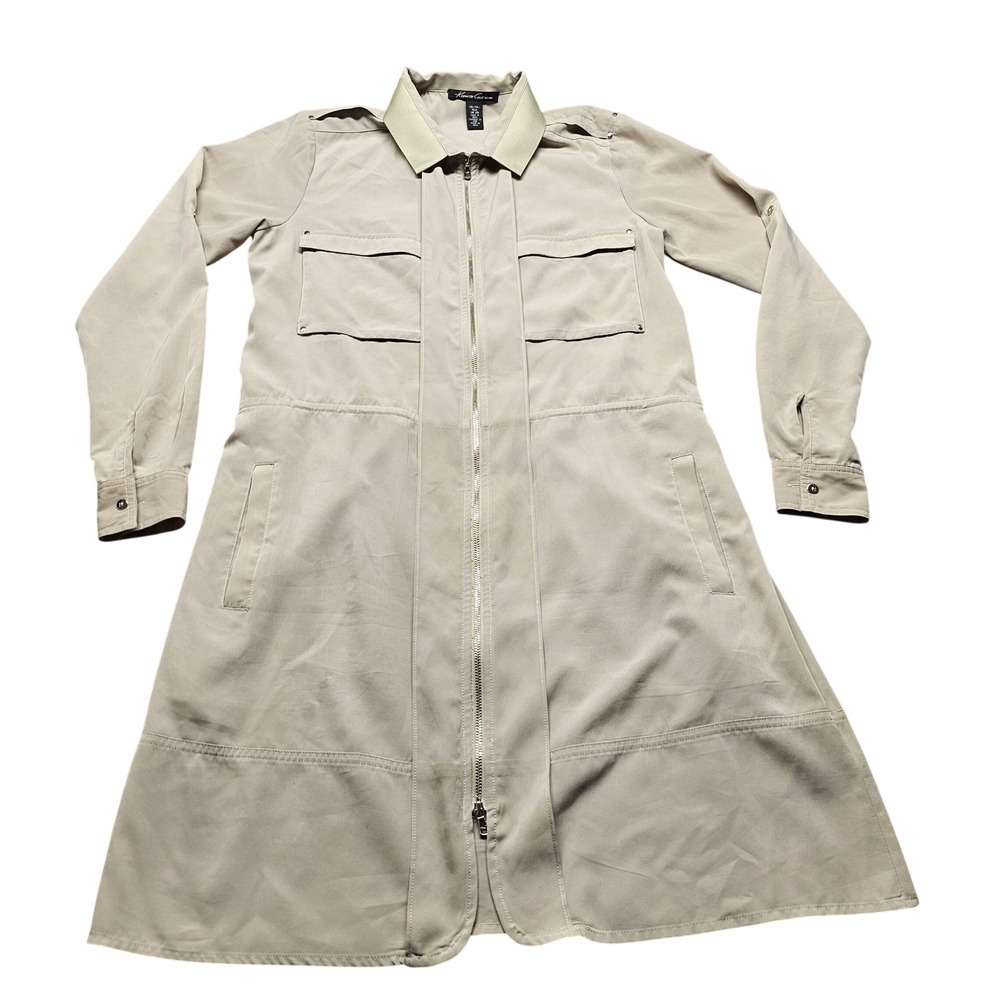 Kenneth Cole New York Utility Zip Blouse Womens XS Tan Long Sleeve SW302WD02